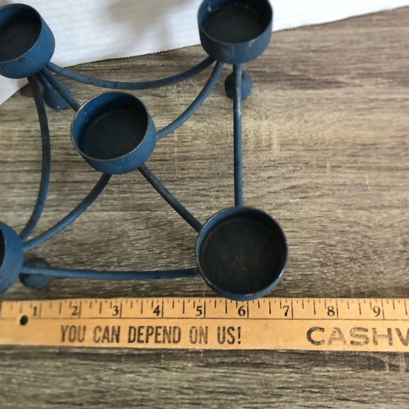 Vtg Blue Metal Tealight Candle Holder - Picture 12 of 13